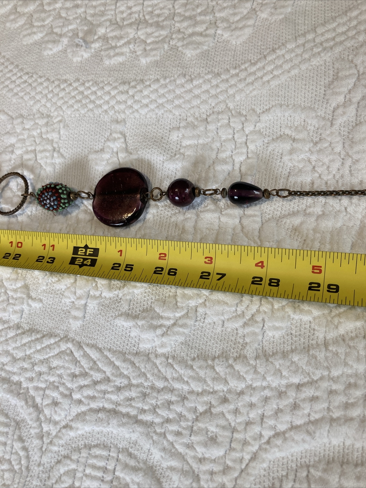 Rustic beaded necklace offset multicolor purple n… - image 10