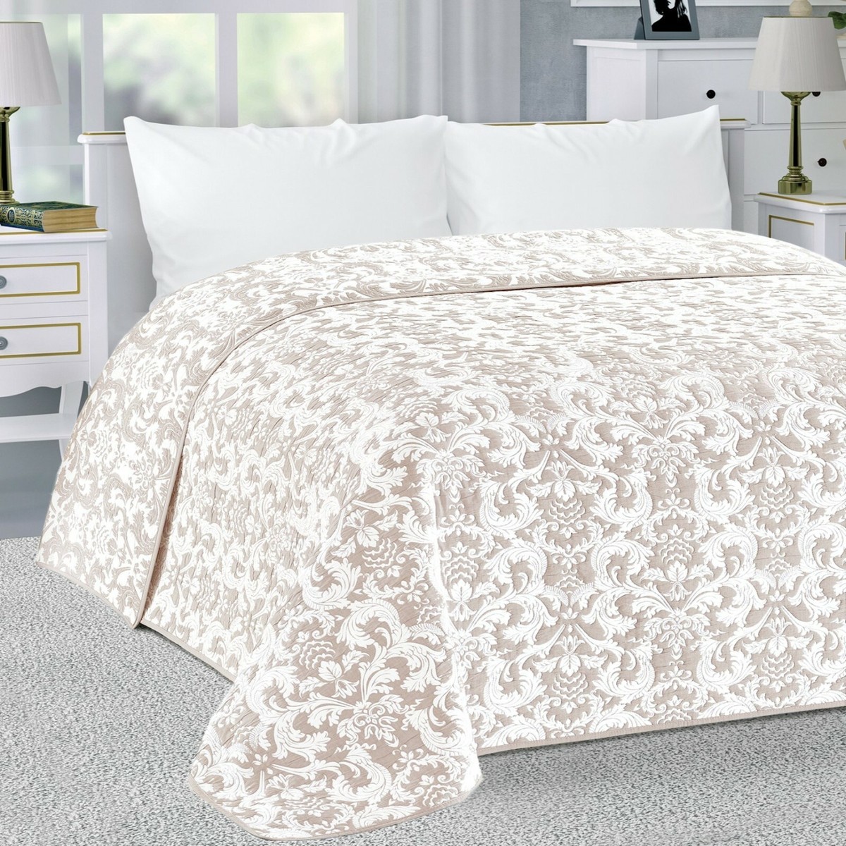 Copriletto Trapuntato Shabby Chic 250x250cm - Microfibra Morbida, Cuori, Beige - Foto 10