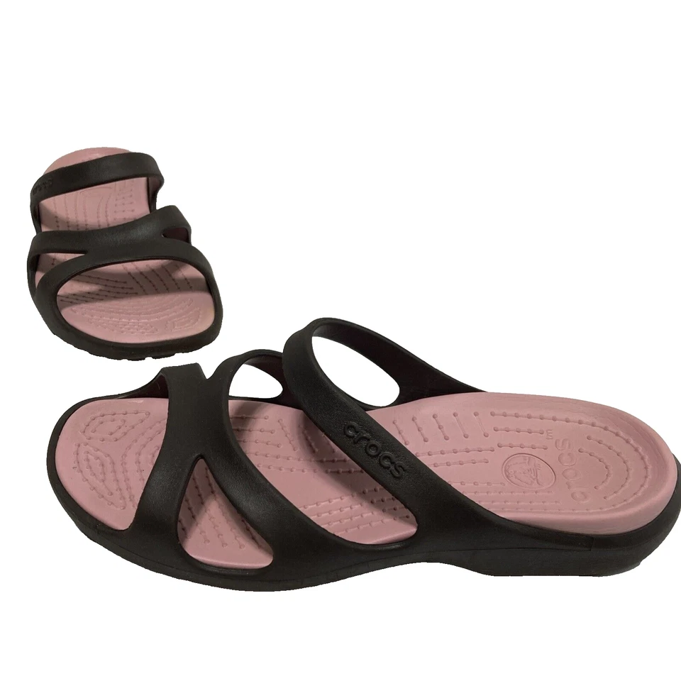 Sandalias Crocs Meleen marrón con tiras talla 10 para mujer rosa plantilla sin cordones planas Foto 3 de 4