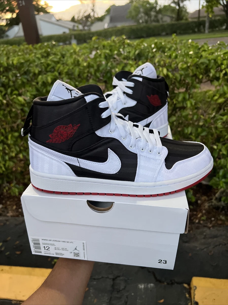 Nike Air Jordan 1 Mid Utility Canvas White Black Red WMNS 12 MNS 10.5 DD9338-016