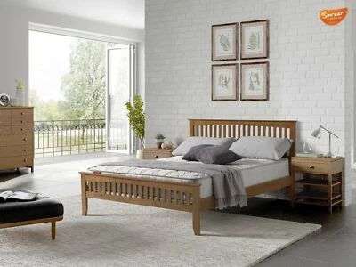 SOLID WOOD BED FRAME SHAKER STYLE OAK SINGLE DOUBLE KINGSIZE MATTRESS OPTION