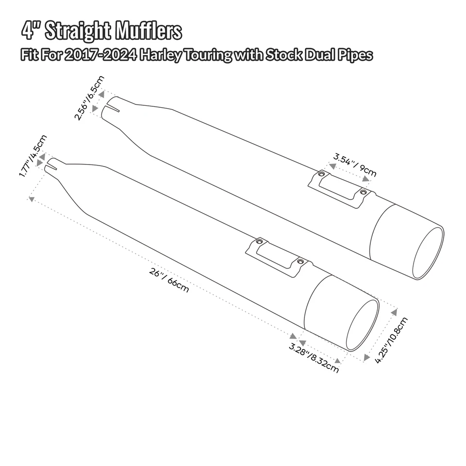 Tubo de escape silenciadores rectos deslizables de 4" apto para Harley Road Glide King 2017-24 Foto 4 de 4