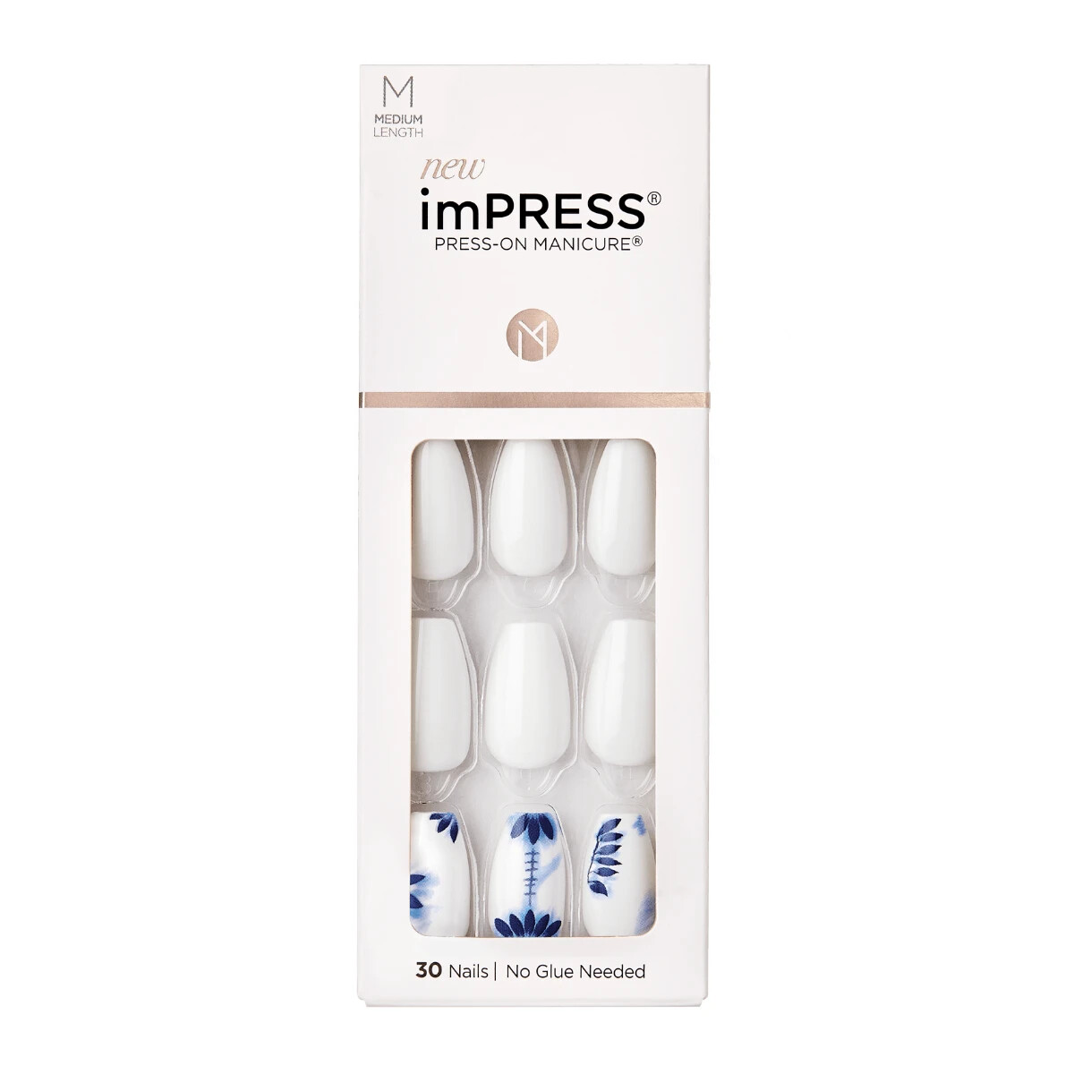KISS IMPRESS PRESS ON NAILS ONE STEP MANICURE NEW TYE DYE WHITE MEDIUM LENGTH