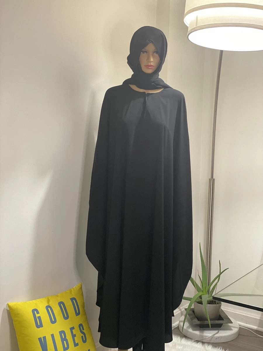 Black Abaya Hijab Gown Poncho Style With Stones