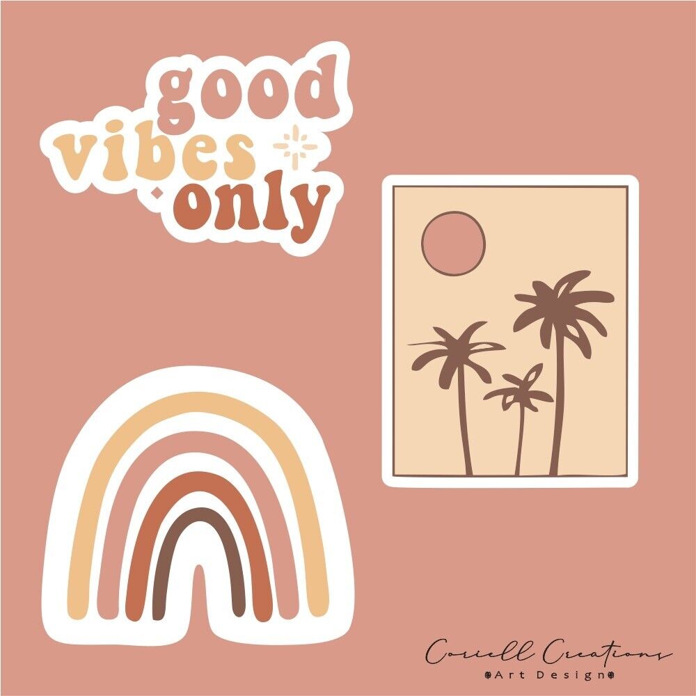 3 Laptop Water Bottle Stickers Decals Good Vibes Cute Aesthetic 3 Pack