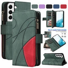 For Samsung Galaxy S24 Ultra S23 Plus S22 S21S20 Zipper Leather Flip Wallet Case