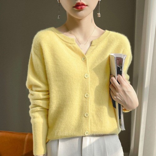 Wollmischung V-Ausschnitt Langarm Strickjacke Damen Kaschmir Cardigan Pullover - Bild 23 von 32