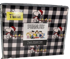Peanuts Snoopy Friends Christmas Black White Plaid Twin Sheet Set Berkshire