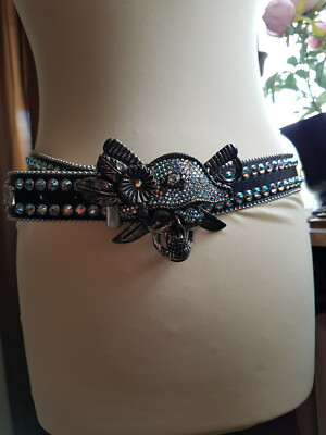 b-b-Simon-Guertel-Gr-90-cm-XL-Schwarz-Damen-Accessoire Belt Skull