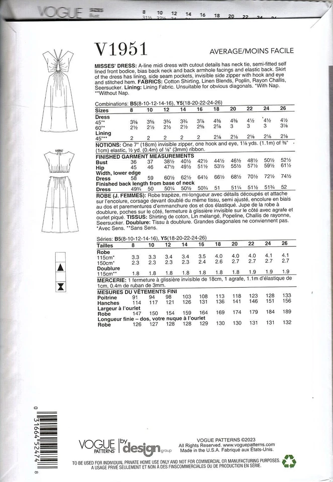 Vogue V1951 Misses 8 to 16 Rachel Comey Cutout Dress Uncut Sewing Pattern - Image 2 of 2