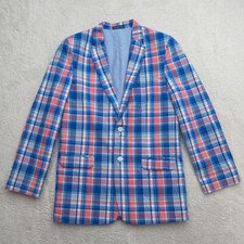 Ladies Izod Blazer Jacket Womens Size 20 Reg Pink Blue Check Single Breasted