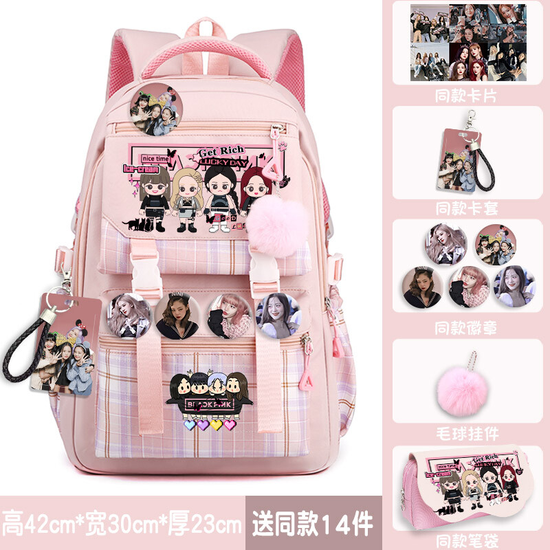 Blackpink LISA JENNIE Backpack Large Schoolbag Shoulder Bag w/14