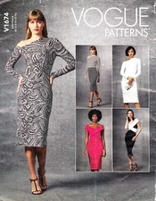 Vogue 1674 bodycon dress pattern sizes 6-14 uncut 4 styles off shoulder