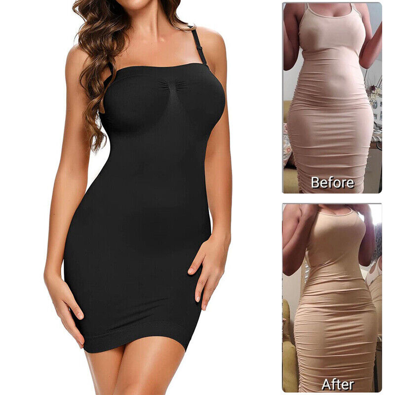  Women's Full Slips Cami Long Spaghetti Strap Under Dress  Shapewear Slip Tummy Control Camisole Body Shaper Seamless (Color : Gray,  Size : XX-Large) : Clothing, Shoes & Jewelry