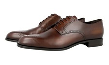 PRADA Fine Brogue Derby Dress Shoes Leather Sole Brown - NEW - US 10.5 EU 43,5