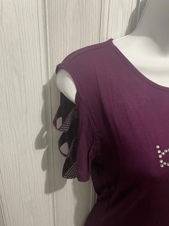 Bebe Logo Tops, Swarovski’s, Ciruela, Talla (L) #264A Foto 3 de 4