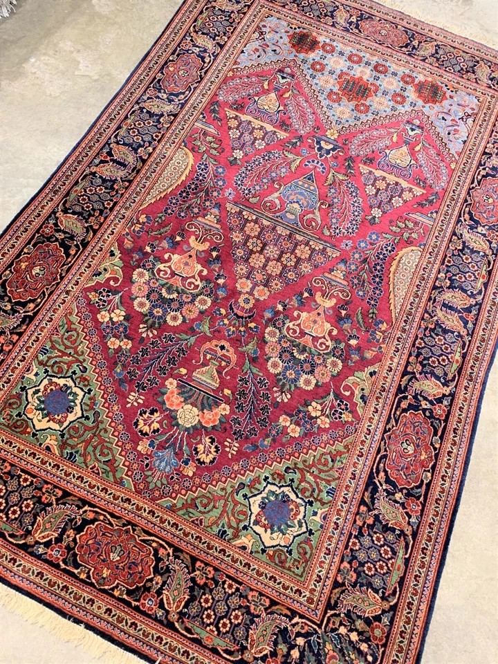 4'3"x6'10" Antique Pre-1900 Lamb Wool Kashane Area Rug - 4x7 Handmade Carpet - Image 3 of 4