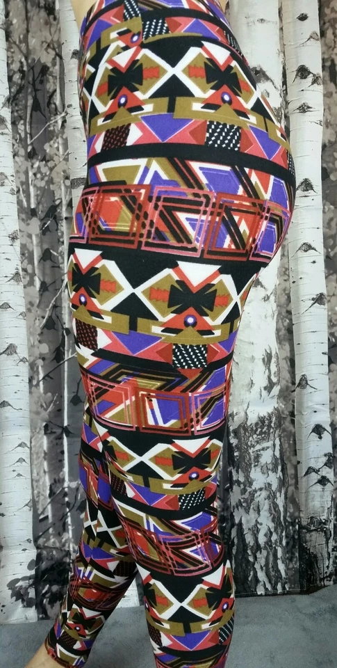 SOFT LuLaRoe Leggings RED BLACK Tribal Aztec Geometric Warrior Print Onesize  - Image 2 of 4