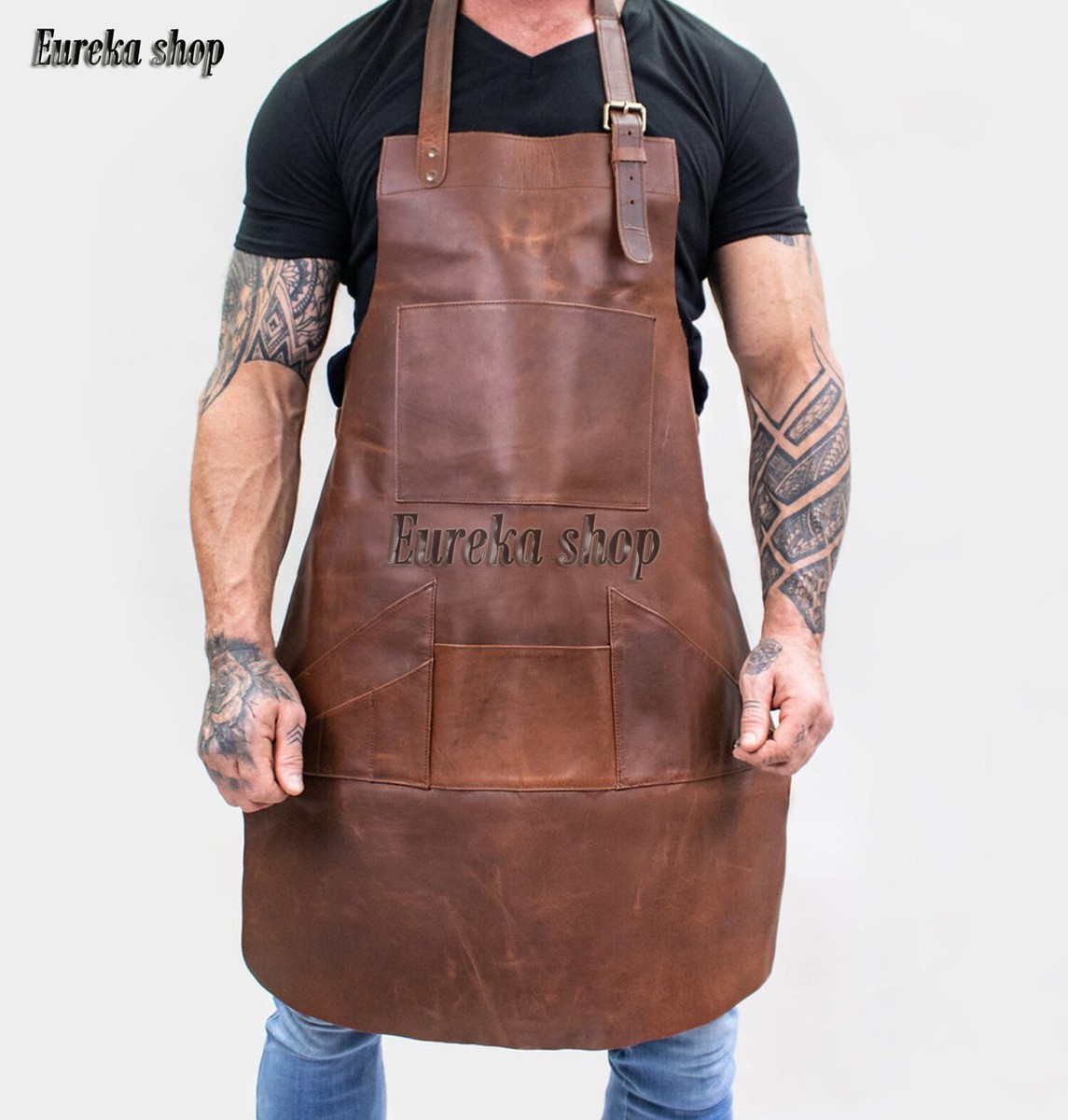 Leather apron full grain dark brown BBQ apron - cooking