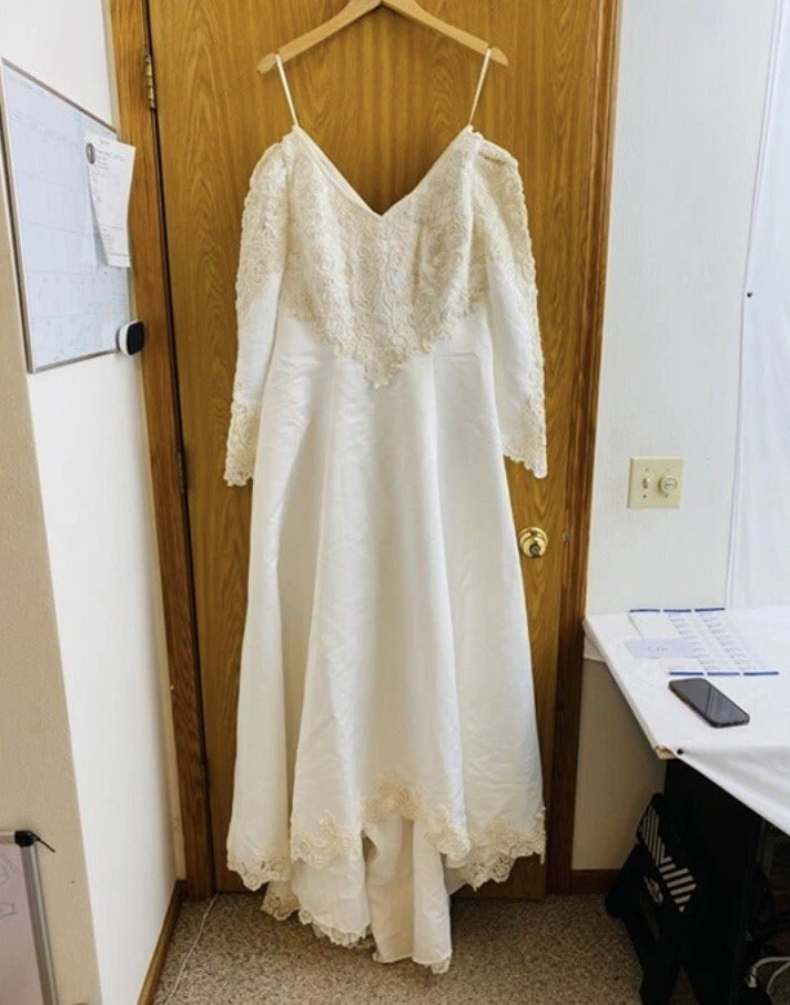 Vestido de novia vintage para mujer talla 10 Alfred Angelo blanco marfil manga 3/4 Foto 3 de 4