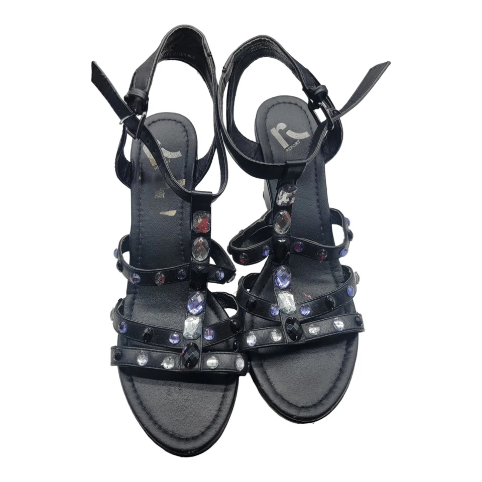 Zapatos Report para mujer talla 10 negro guacamayo tacón de cuña plataforma estrás Foto 4 de 4