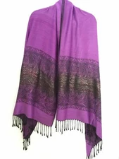 Purple Pashmina Shawl Scarf Wrap Holiday Border Glitter Fringe Cape Women