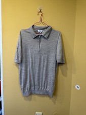 Reiss Polo Shirt Mens Size L Merino Wool Short Sleeve 1/4 Zip Grey Maxwell Top