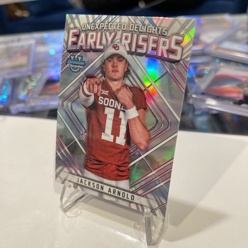 2023 Bowman Chrome University JACKSON ARNOLD Early Risers Refractor Oklahomaš„ - Picture 2 of 4