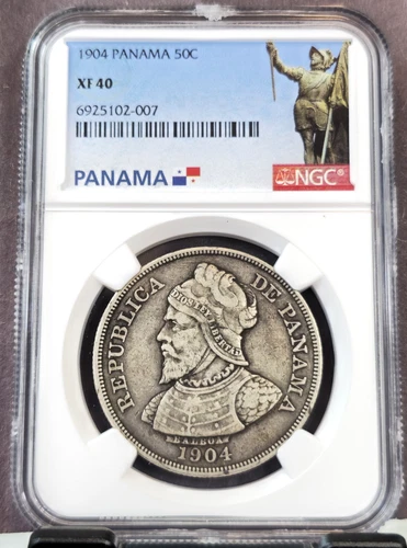 1904 PANAMA SILVER 50 CENTESIMOS 50C NGC XF 40 SCARCE HIGH GRADE 2 YEAR TYPE