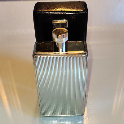 DUNHILL SILVERPLATED FLASK & LEATHER CASE, 5'', 5 oz, Made in Italy, VINTAGE