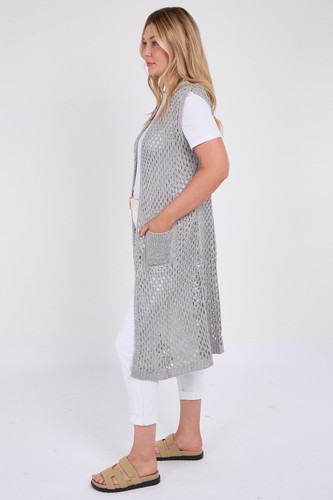 Women Ladies Crochet Sleeveless Cardigan Maxi Top Jacket Fish Net Long Summer - Picture 32 of 46