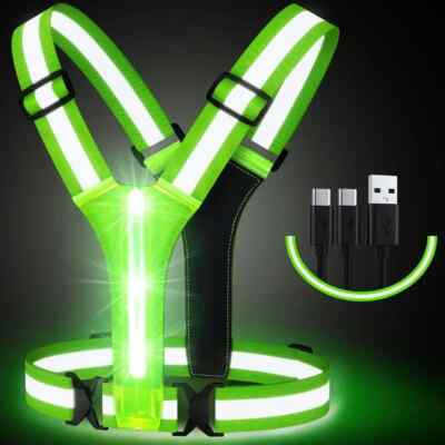 High Visibility Rechargeable LED Light Up Running Vest, Adjustable Night Running