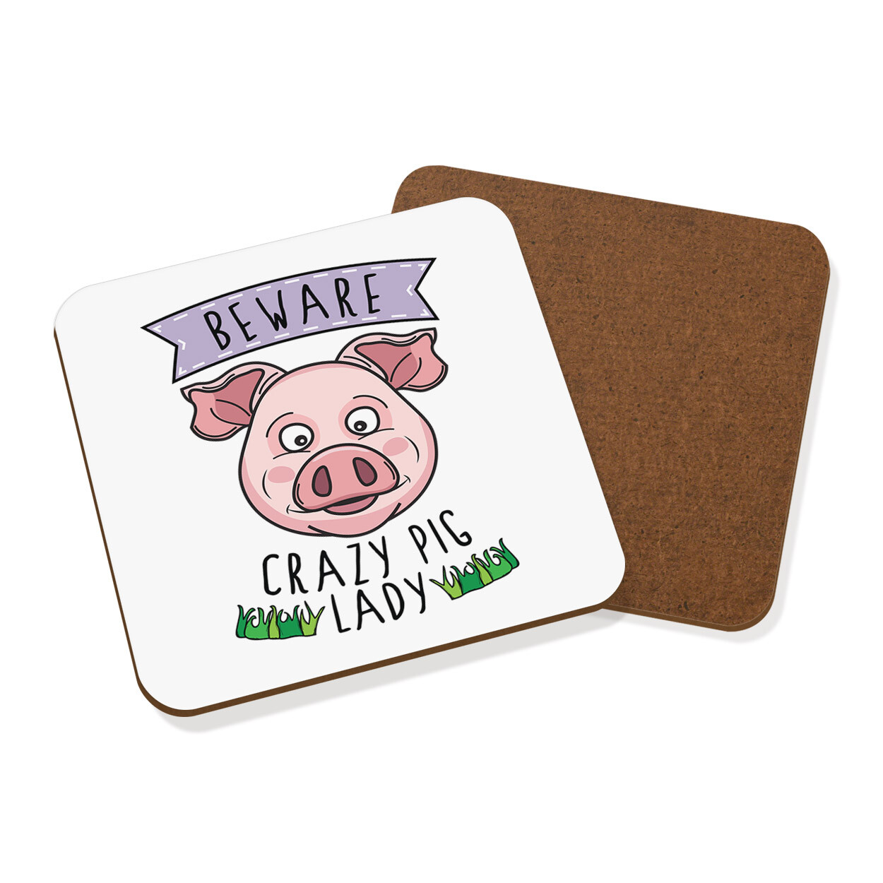 Beware Crazy Pig Lady Coaster Drinks Mat Funny Joke Animal Farm