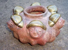 Very interesting Clay Pottery Bowl with Heads