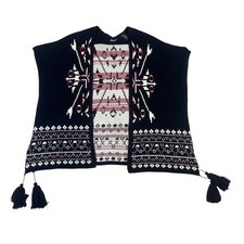 WRANGLER Retro Women's Black Aztec Kimono Open Cardigan Size Small Med Cowgirl