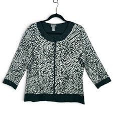Chicos Travelers Collection Black White Animal Print Zip Textured Jacket Size 1
