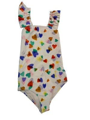 Molo Girls Nitika One-Piece Swimsuit Rainbow Hearts 116 6Y NWT Beach UPF 50+