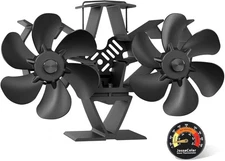 Wood Stove Fan Heat Powered | 12-Blade Non Electric Activated | Black 