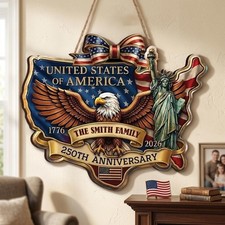 Personalized USA 250th Anniversary Wooden Door Sign, Patriotic Decor