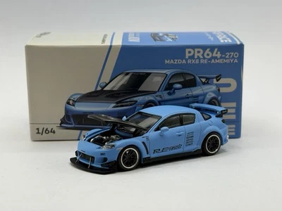 1/64 NEW Pop Race Mazda RX8 RE-AMEMIYA Widebody Light Blue RHD PR64-0270