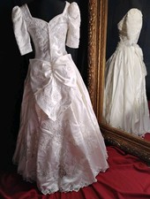 Wedding Bridal Gown Dress Ivory Intricate Train Decadent Short Sleeve Pearls...