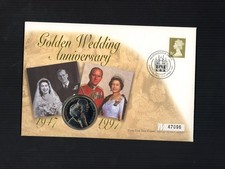 1997 Golden Wedding Anniversary Mercury Coin Cover with £5 Coin