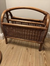 Vintage Bamboo Cane And Wicker Woven Magazine Rack Storage Heart Design Holder