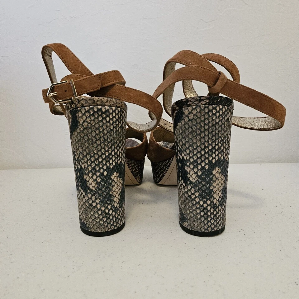 Sam Edelman Mara Tacones Plataforma Estampado Serpiente Marrón Gamuza Tirantes Mujer Talla 9.5 Foto 2 de 4