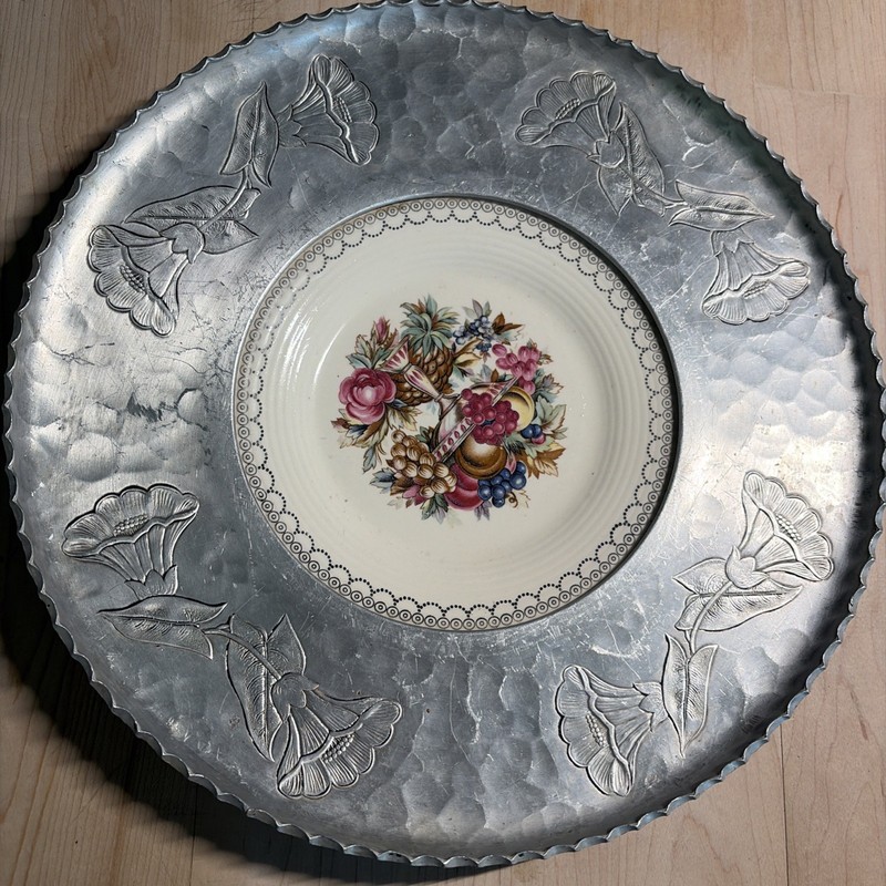 Triumph Limoges 22k White Gold Imperial Victorian Plate Farberware Hammered Vtg