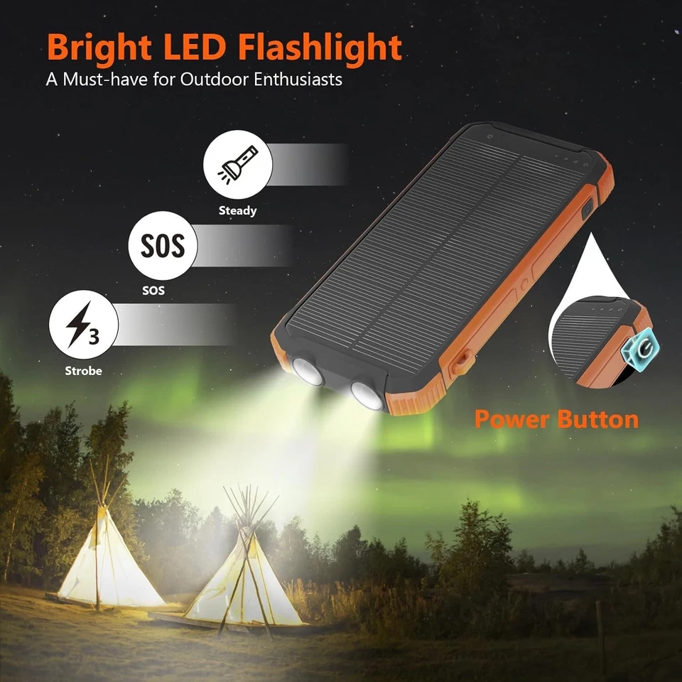 Banco de energía cargador solar 2025 inalámbrico 4 cables USB tipo C iOS Android EE. UU. NUEVO Foto 3 de 4