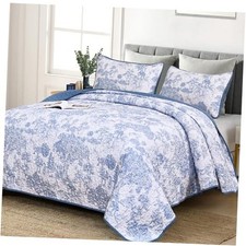 Quilt Set Size, 3 Pieces Botanical Bedspreads Set Lightweight King Blue