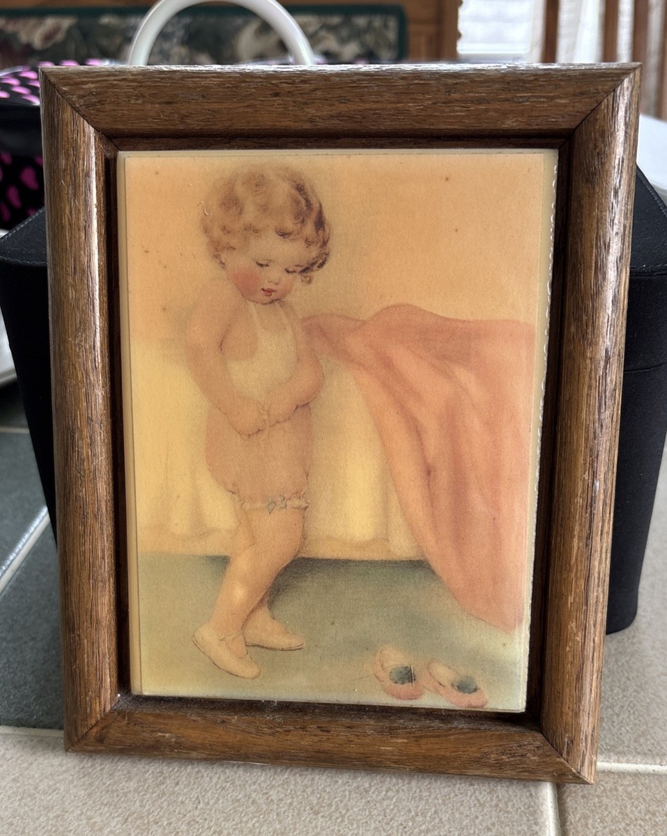 VINTAGE Bessie Pease Gutmann Framed Print On Tile Of Young Child 6