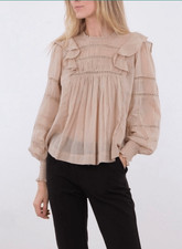 NEO NOIR Aurika S Voile Blouse Ruffle Cotton Long Sleeve Womens Size US 4 EUC 34