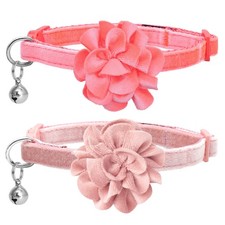 azuza 2 Pack Breakaway Cat Collars with Bell, Velvet Floral Pink Cat Collar